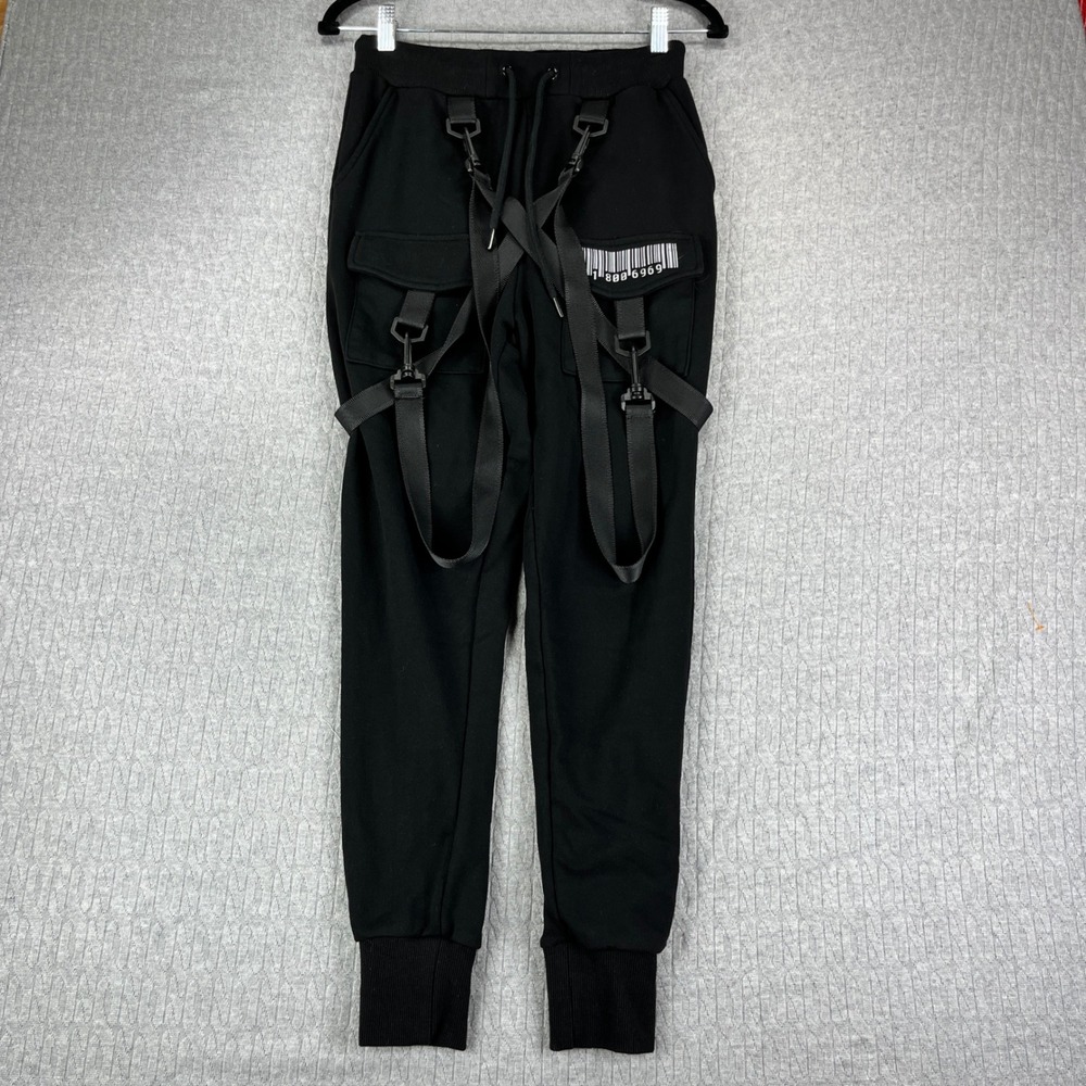 Club Exx Goth Core Death Rock Women S 28x28 Black Techwear Strappy Cargo Pants
